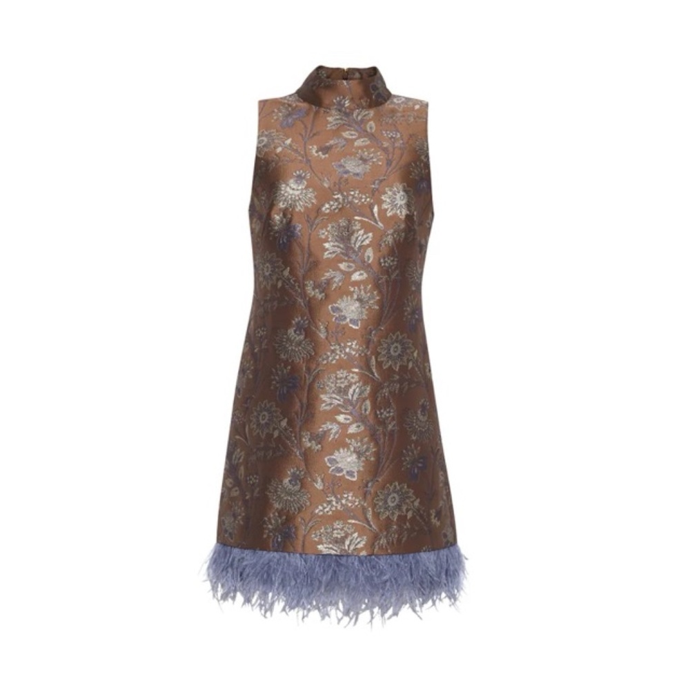 Cara Cara Tay Feather-Trimmed Jacquard Mini Dress – Jacquard Garden – Size L - Picture 14 of 15